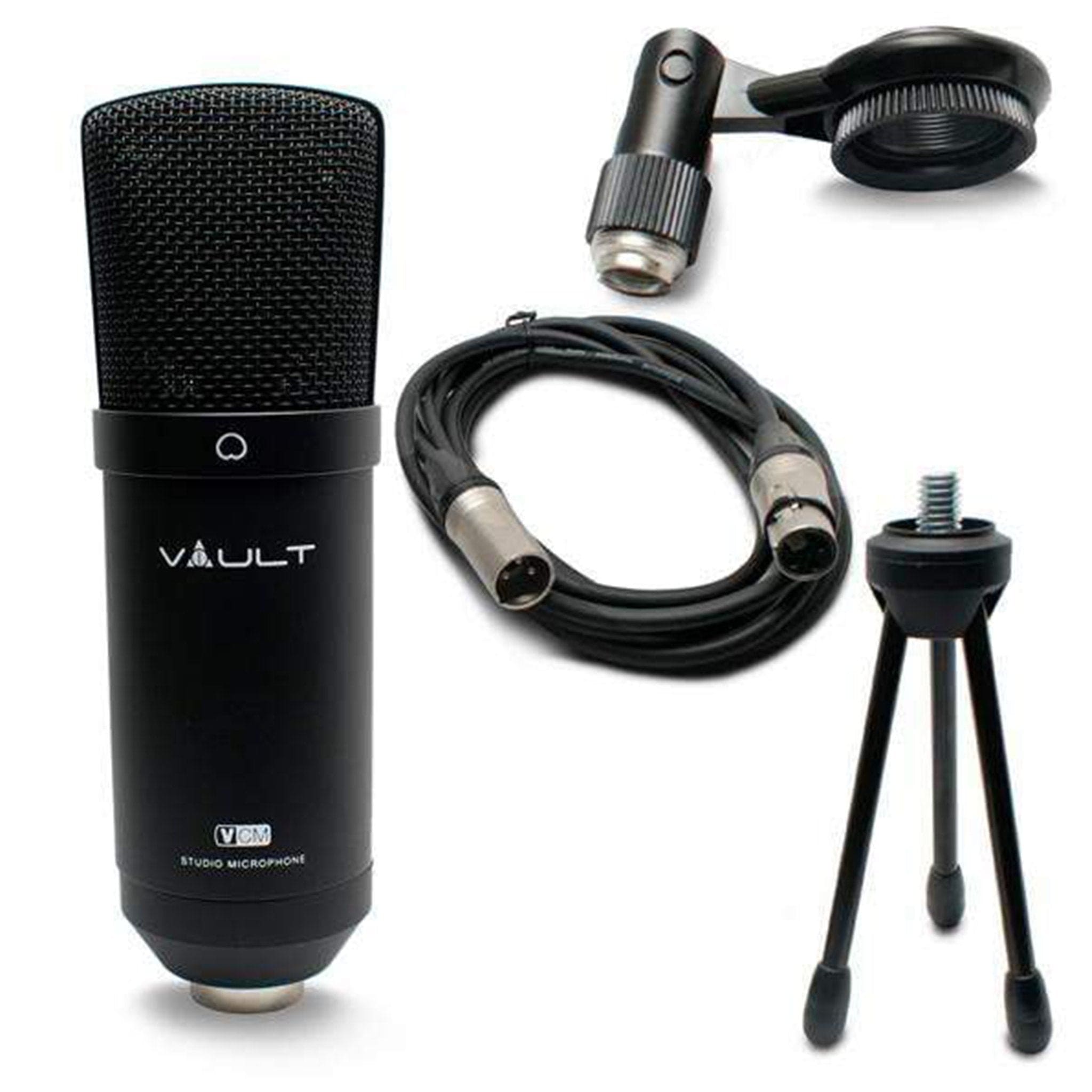 Vault Condenser Microphones Vault VCM Studio Condenser Microphone with XLR Cable, Tripod, Mount and Foam Pop Filter
