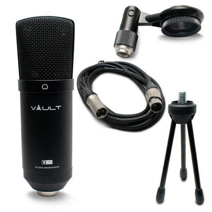 Vault Condenser Microphones Vault VCM Studio Condenser Microphone with XLR Cable, Tripod, Mount and Foam Pop Filter