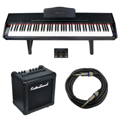 Vault Digital Pianos Black Vault Avanti 88 Weighted Keys Digital Piano with U Type Stand, 20 watt Keyboard Amplifier, Triple Pedal, and Instrument Cable