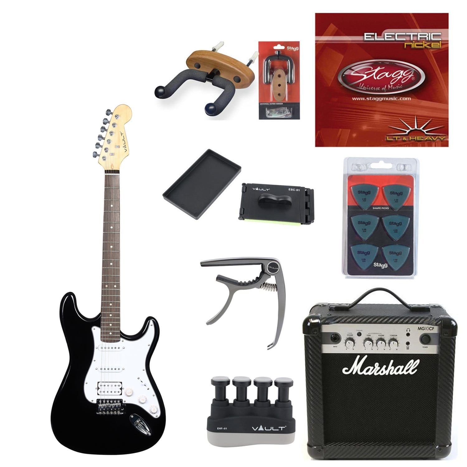 vault electric guitars bundles black vault st1rw electric guitar deluxe bundle    #color_black