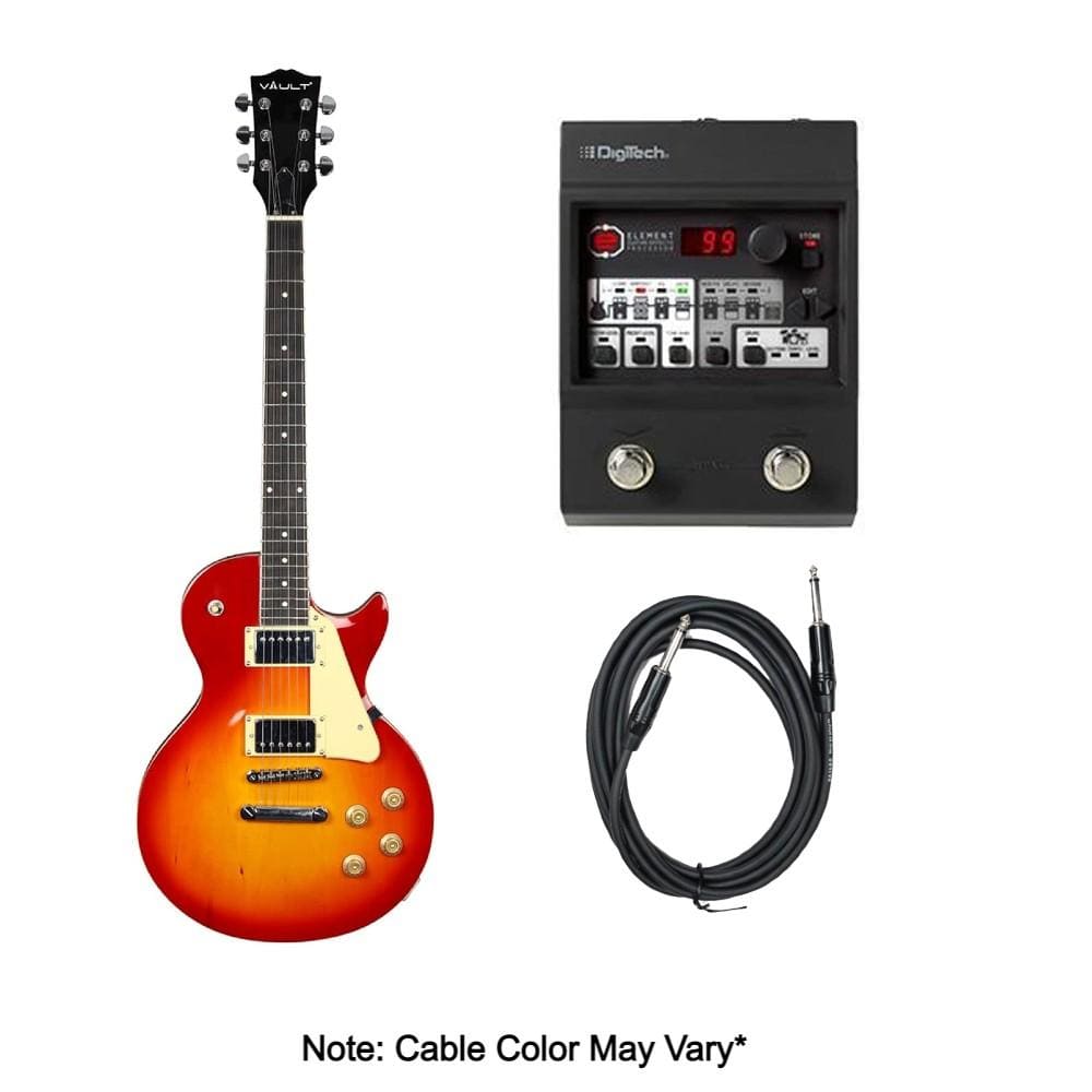 vault electric guitars bundles cherry red burst vault lp1mn les paul style electric guitar bundle with digitech element guitar processor   #color_cherry-red-burst