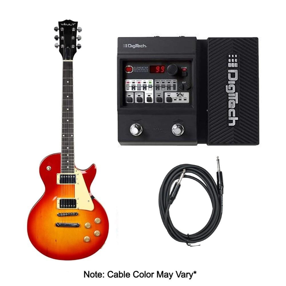 vault electric guitars bundles cherry red burst vault lp1mn les paul style electric guitar with digitech element xp elmtxpv-01 guitar processor bundle with amplifier, tuner, cable and polishing cloth    #color_cherry-red-burst