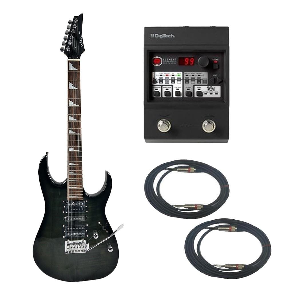 vault electric guitars bundles transparent black vault rg1rw soloist style electric guitar with digitech element guitar processor bundle   