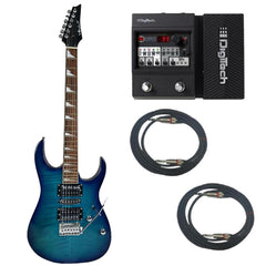 Vault Electric Guitars Bundles Transparent Blue Vault RG1RW Soloist Style Electric Guitar With Digitech Element XP ELMTXPV-01 Guitar Processor Bundle
