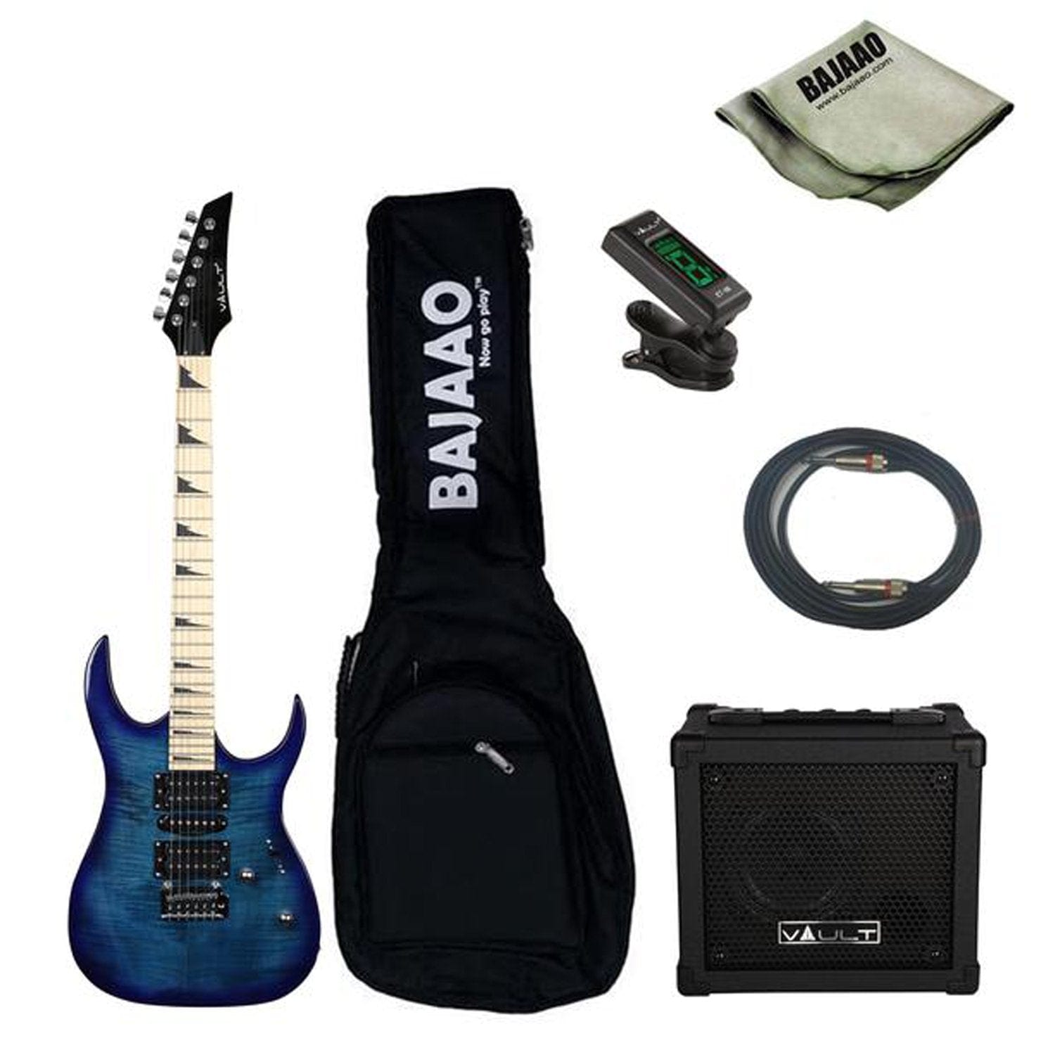 vault electric guitars bundles transparent blue with vault fury 15 vault rg1 electric guitar gigbag bundle with die-cast tuners and dual-action truss rod   #color_transparent-blue-with-vault-fury-15