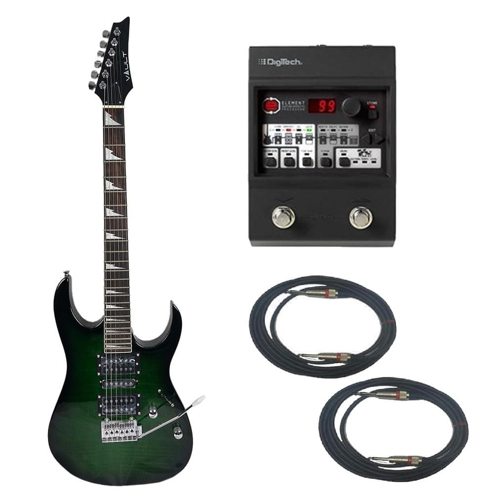 vault electric guitars bundles transparent green burst vault rg1rw soloist style electric guitar with digitech element guitar processor bundle   #color_transparent-green-burst