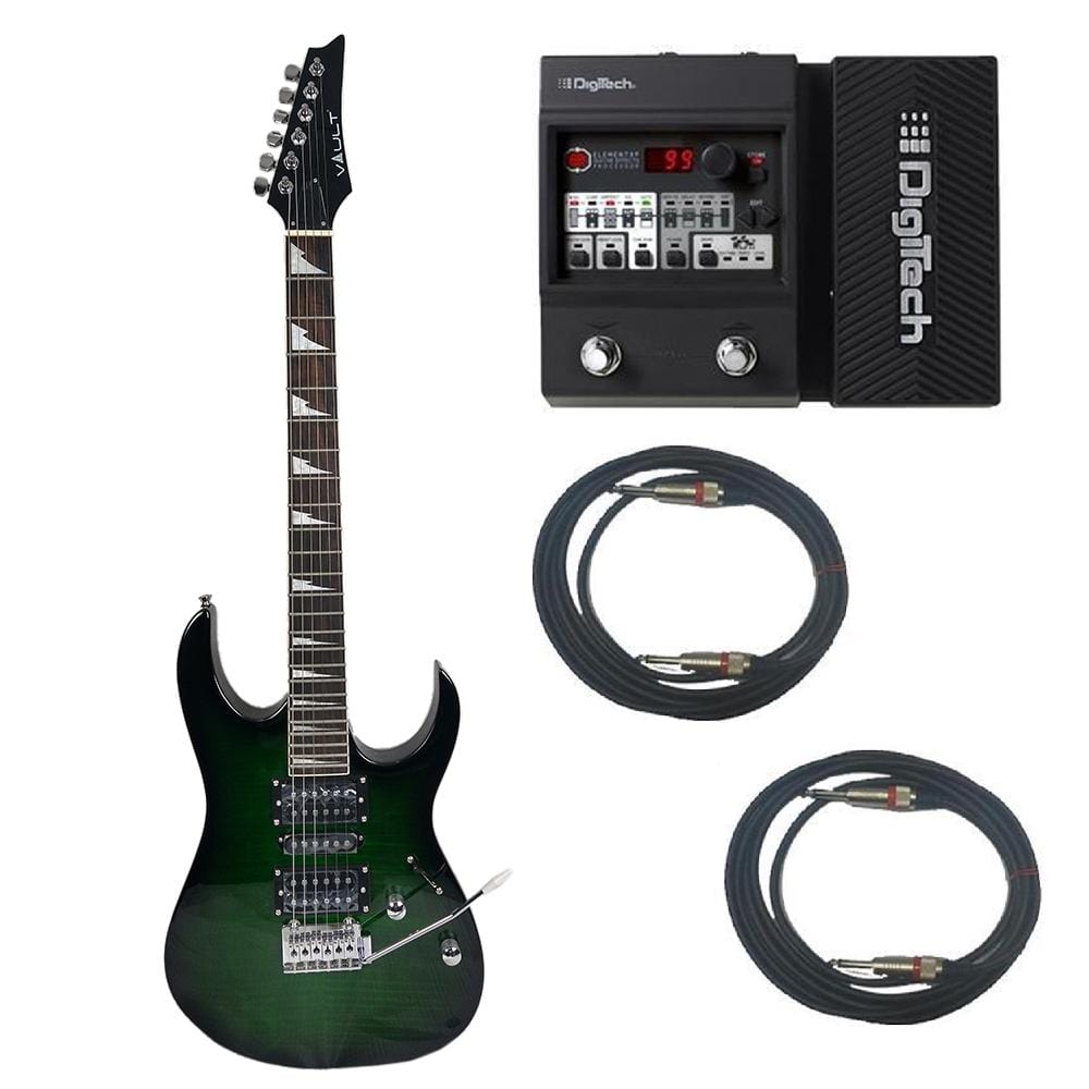 vault electric guitars bundles transparent green burst vault rg1rw soloist style electric guitar with digitech element xp elmtxpv-01 guitar processor bundle    #color_transparent-green-burst