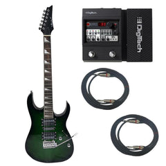 Vault Electric Guitars Bundles Transparent Green Burst Vault RG1RW Soloist Style Electric Guitar With Digitech Element XP ELMTXPV-01 Guitar Processor Bundle