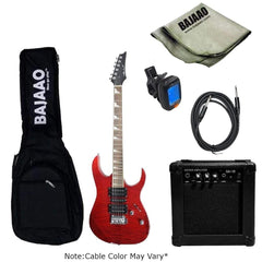 Vault Electric Guitars Bundles Transparent Red Vault RG1 Soloist Premium Electric Guitar with Gigbag, Amplifier, Tuner, Cable, Polishing Cloth & Ebook