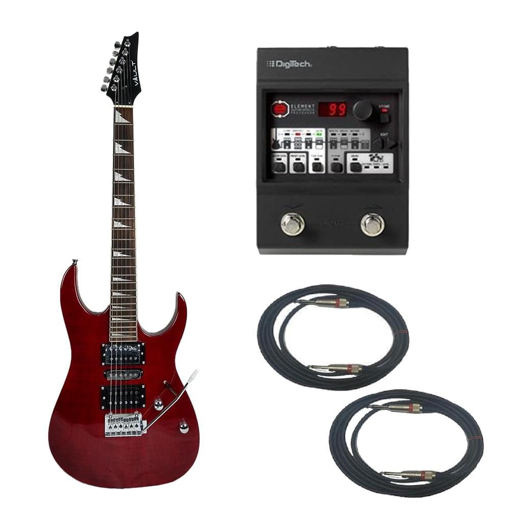 vault electric guitars bundles transparent red vault rg1rw soloist style electric guitar with digitech element guitar processor bundle   #color_transparent-red