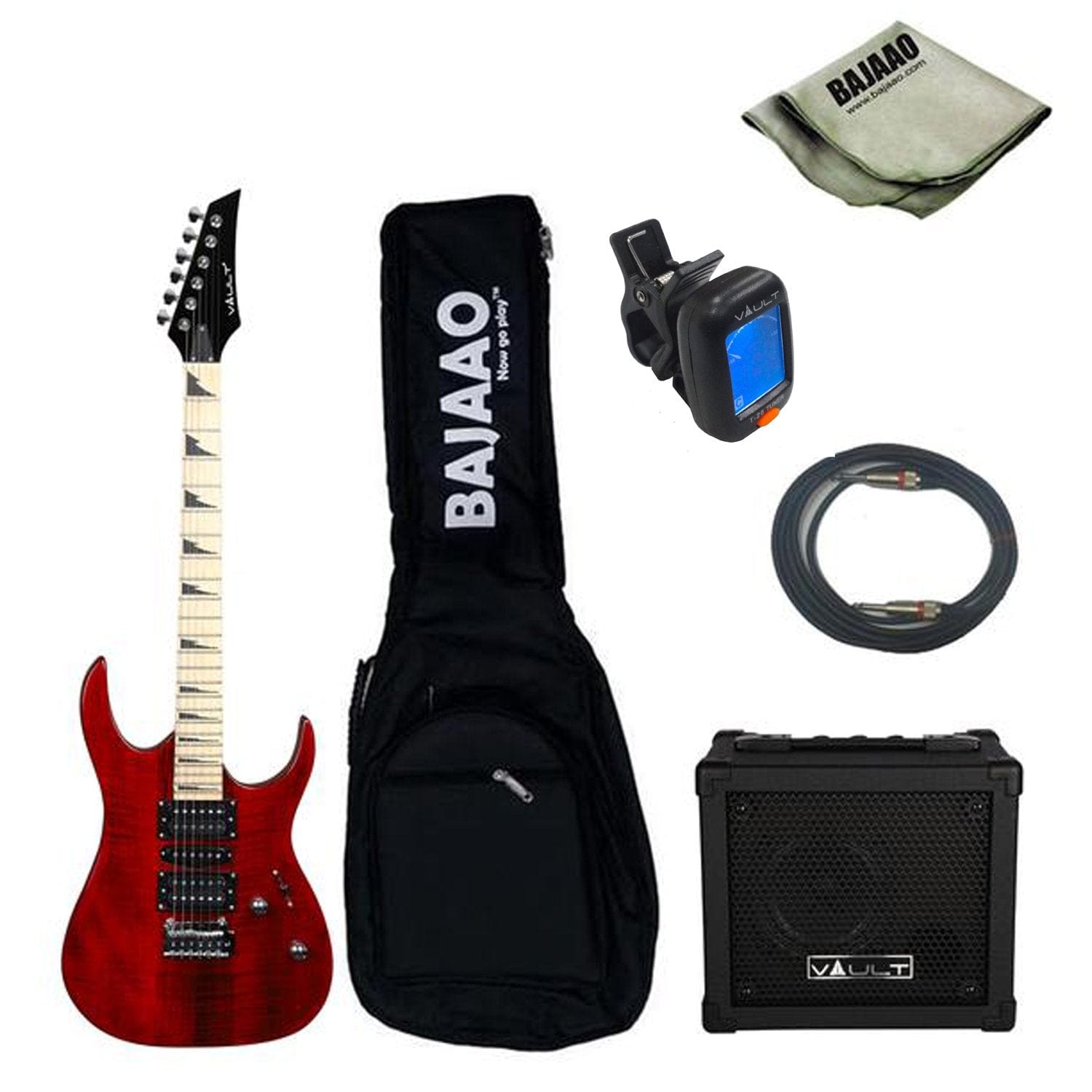 vault electric guitars bundles transparent red with vault fury 15 vault rg1 electric guitar gigbag bundle with die-cast tuners and dual-action truss rod   #color_transparent-red-with-vault-fury-15