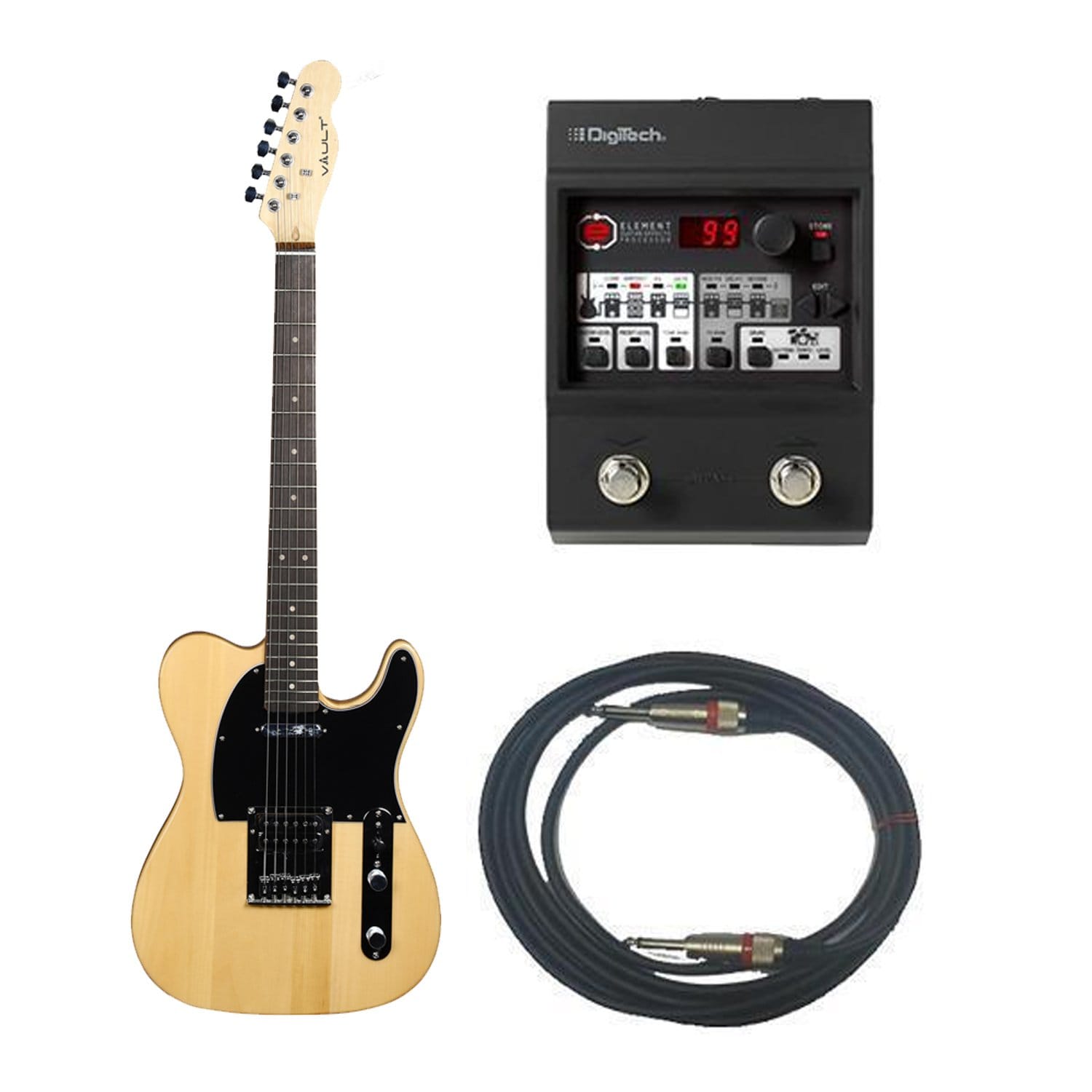 Vault Electric Guitars Bundles Vault TL1 Electric Guitar With DigiTech Element Guitar Processor Bundle - Natural