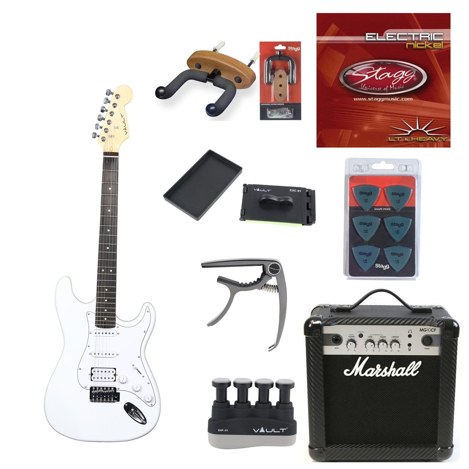 vault electric guitars bundles white vault st1rw electric guitar deluxe bundle    