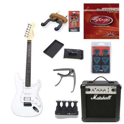 vault electric guitars bundles white vault st1rw electric guitar deluxe bundle    