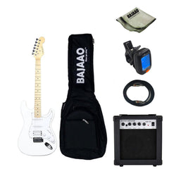 Vault Electric Guitars Bundles White with GA-10 Vault ST1M Electric Guitar Basic Bundle