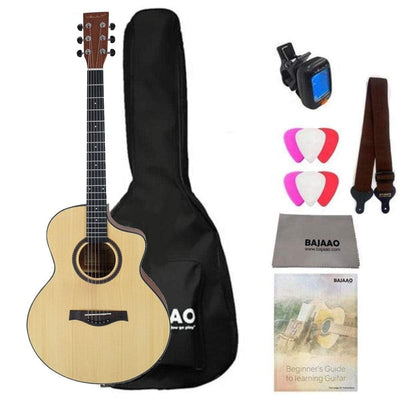 Vault EA40CE 41" Premium Solid Spruce-Top Cutaway Electro Acoustic Guitar with Bag, Strap, Picks, Tuner, Polishing Cloth & Ebook