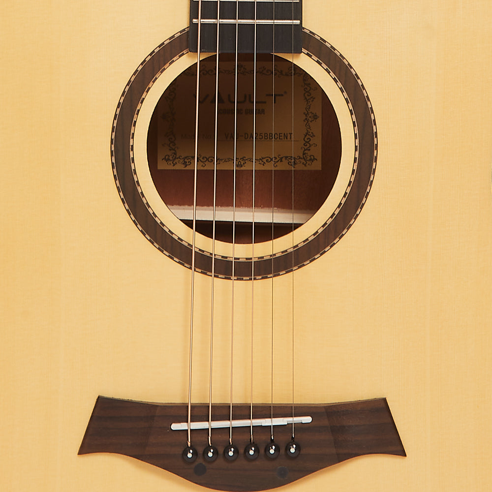 Vault Electro Acoustic Guitars Natural Vault DA25CE Dreadnought Shape Electro- Acoustic Guitar with Bubinga Back and Sides 
