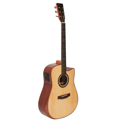 Vault Electro Acoustic Guitars Natural Vault DA60CE Premium Dreadnought Cutaway Solid Spruce Top Electro Acoustic Guitar with Dual EQ and Armrest