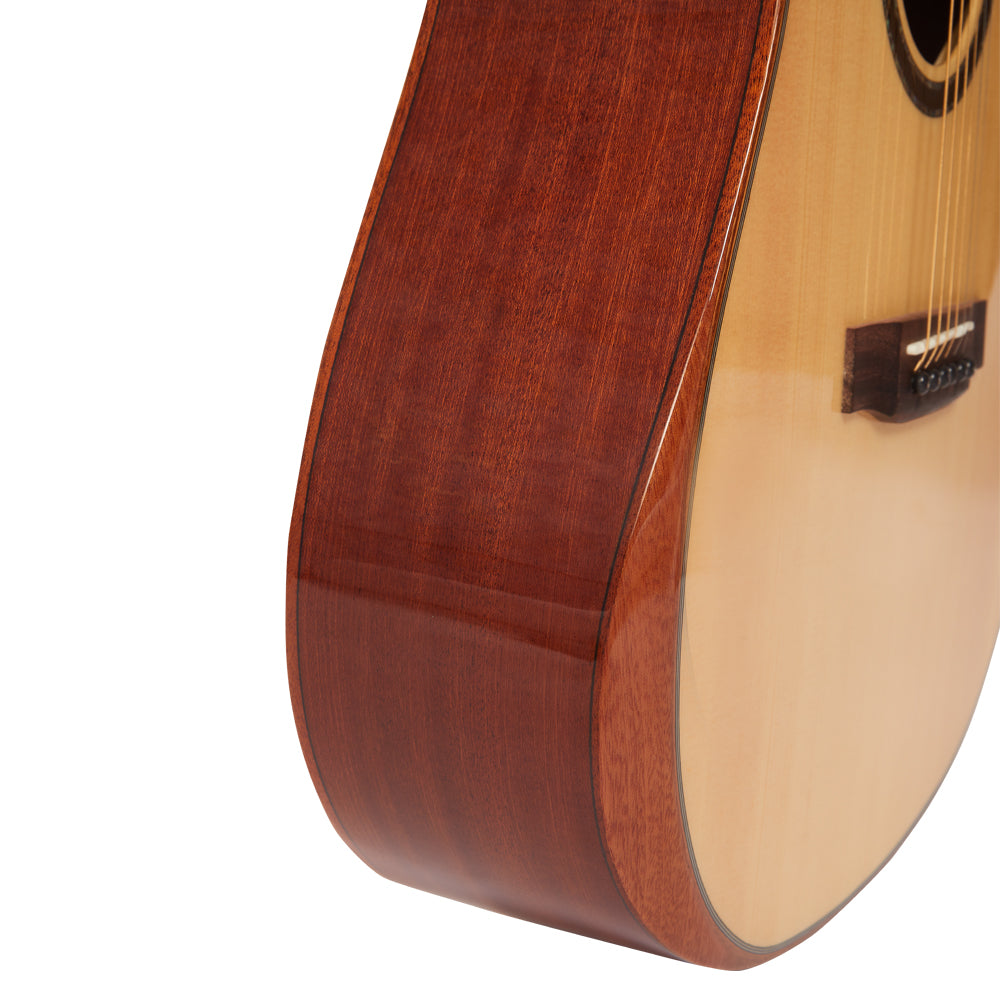 Vault Electro Acoustic Guitars Natural Vault DA60CE Premium Dreadnought Cutaway Solid Spruce Top Electro Acoustic Guitar with Dual EQ and Armrest