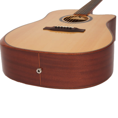 Vault Electro Acoustic Guitars Natural Vault DA60CE Premium Dreadnought Cutaway Solid Spruce Top Electro Acoustic Guitar with Dual EQ and Armrest
