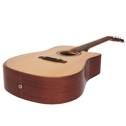 Vault Electro Acoustic Guitars Natural Vault DA60CE Premium Dreadnought Cutaway Solid Spruce Top Electro Acoustic Guitar with Dual EQ and Armrest