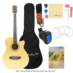 Vault Electro Acoustic Guitars PackWithTuner Vault EA20CE 40 Inch Cutaway Electro Acoustic Guitar With Bag, Strings, Straps, Picks, String Winder, Polishing Cloth & Ebook