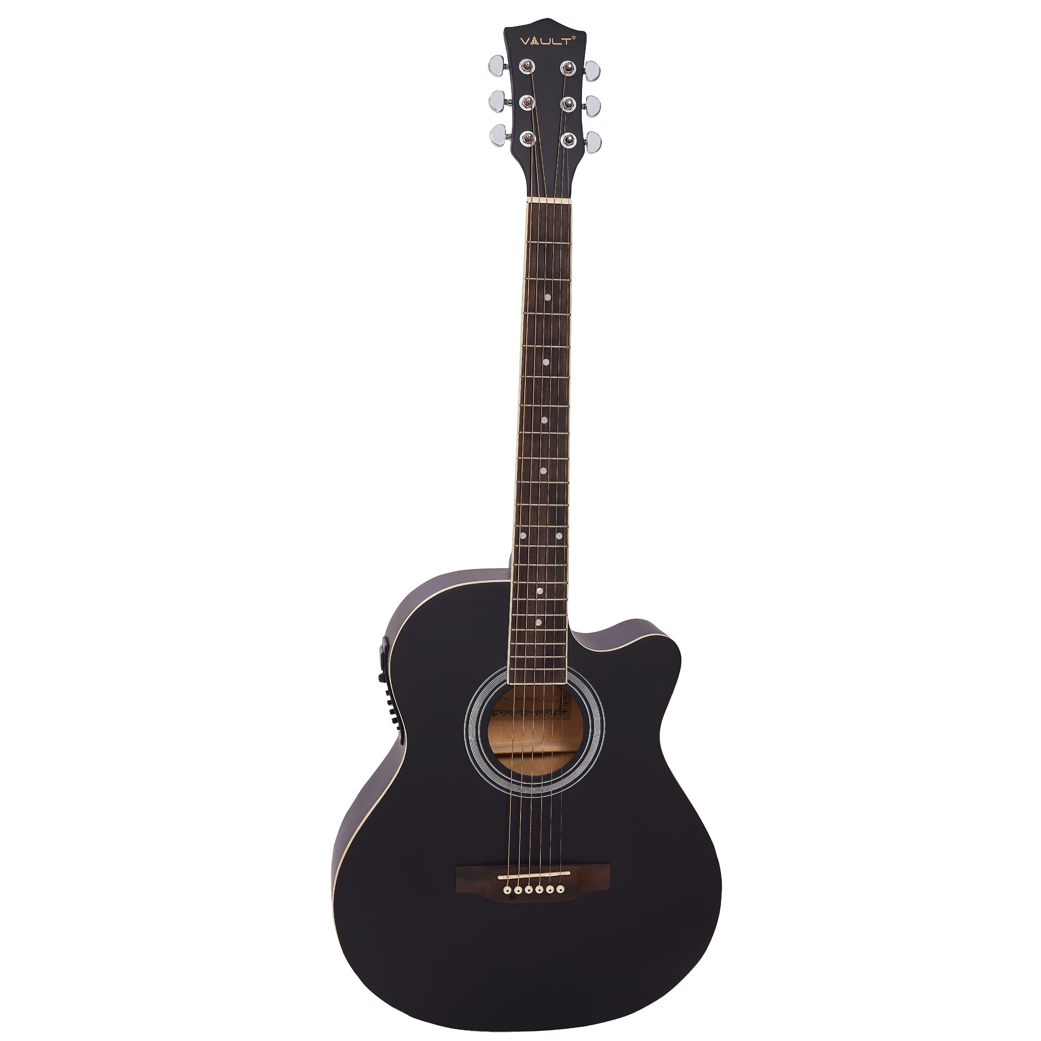 Vault Electro Acoustic Guitars Vault EA20CE 40 Inch Cutaway Electro Acoustic Guitar With Bag, Strings, Straps, Picks, String Winder, Polishing Cloth & Ebook #style_pack,color_matte-black
