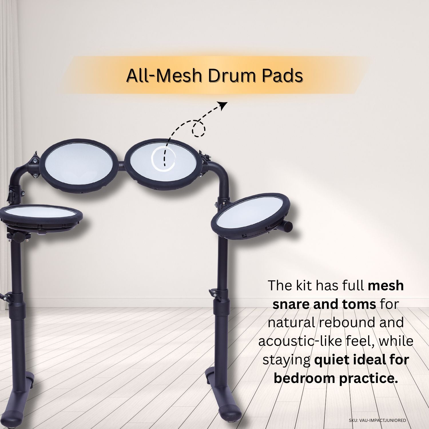 Vault Electronic Drum Kits Vault Impact Junior Electronic Drum Kit for Kids with All-Mesh Pads, USB-C Module and 60+ Built-In Sounds – Junior Sized for Kids Under 12