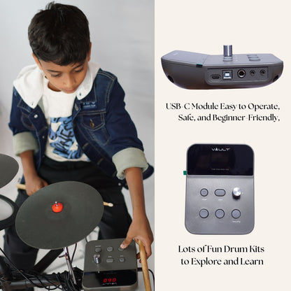 Vault Electronic Drum Kits Vault Impact Junior Electronic Drum Kit for Kids with All-Mesh Pads, USB-C Module and 60+ Built-In Sounds – Junior Sized for Kids Under 12