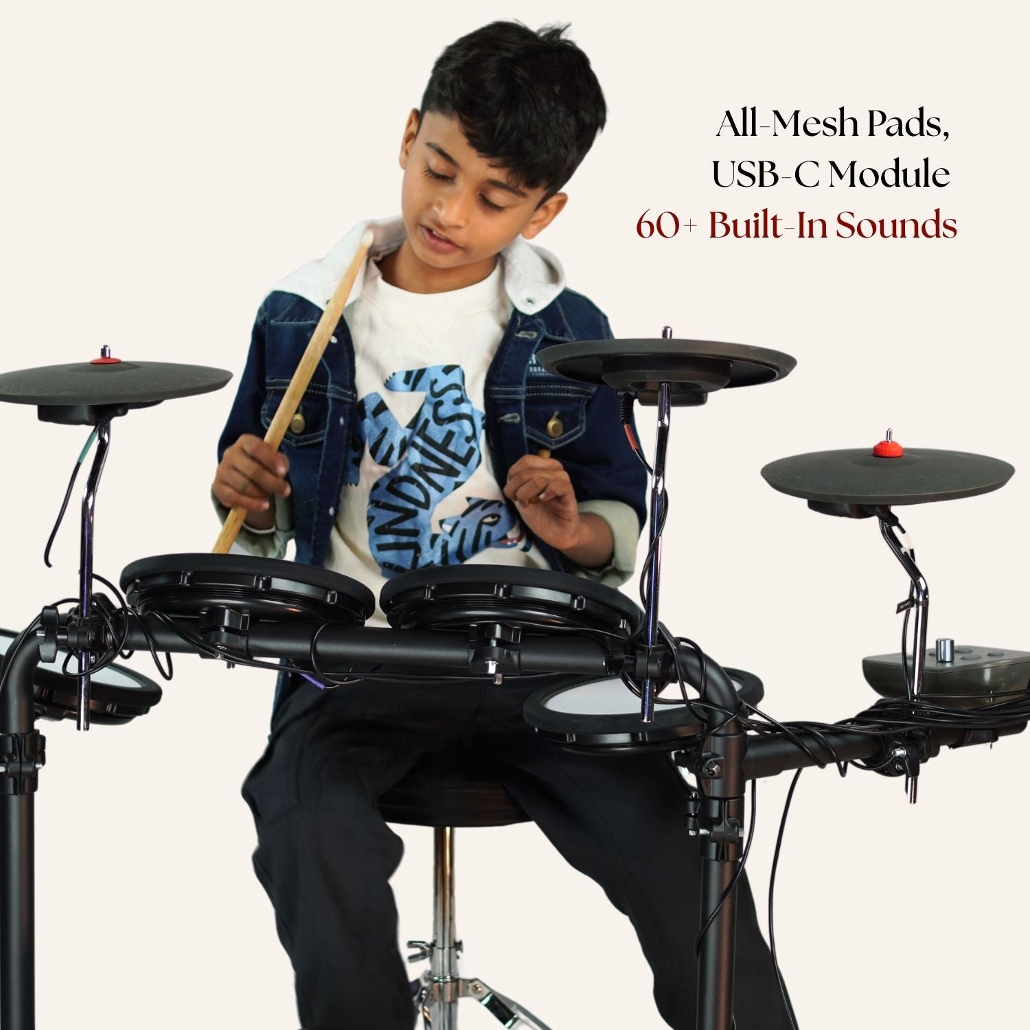 Vault Electronic Drum Kits Vault Impact Junior Electronic Drum Kit for Kids with All-Mesh Pads, USB-C Module and 60+ Built-In Sounds – Junior Sized for Kids Under 12