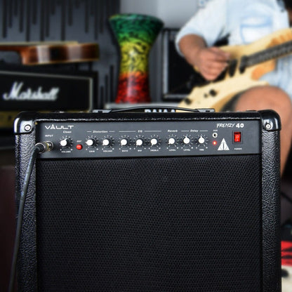 vault guitar combo amplifiers vault frenzy 40 watt guitar combo amplifier with analog distortion, reverb & delay all playable together - open box