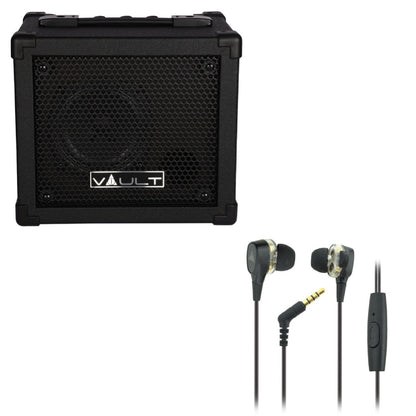 Vault Guitar Combo Amplifiers Vault Fury 15 Watt Digital Combo Guitar Amplifier with Effects and 36 pattern Drum Machine with Vault Buds Duo Dual Driver Earphones