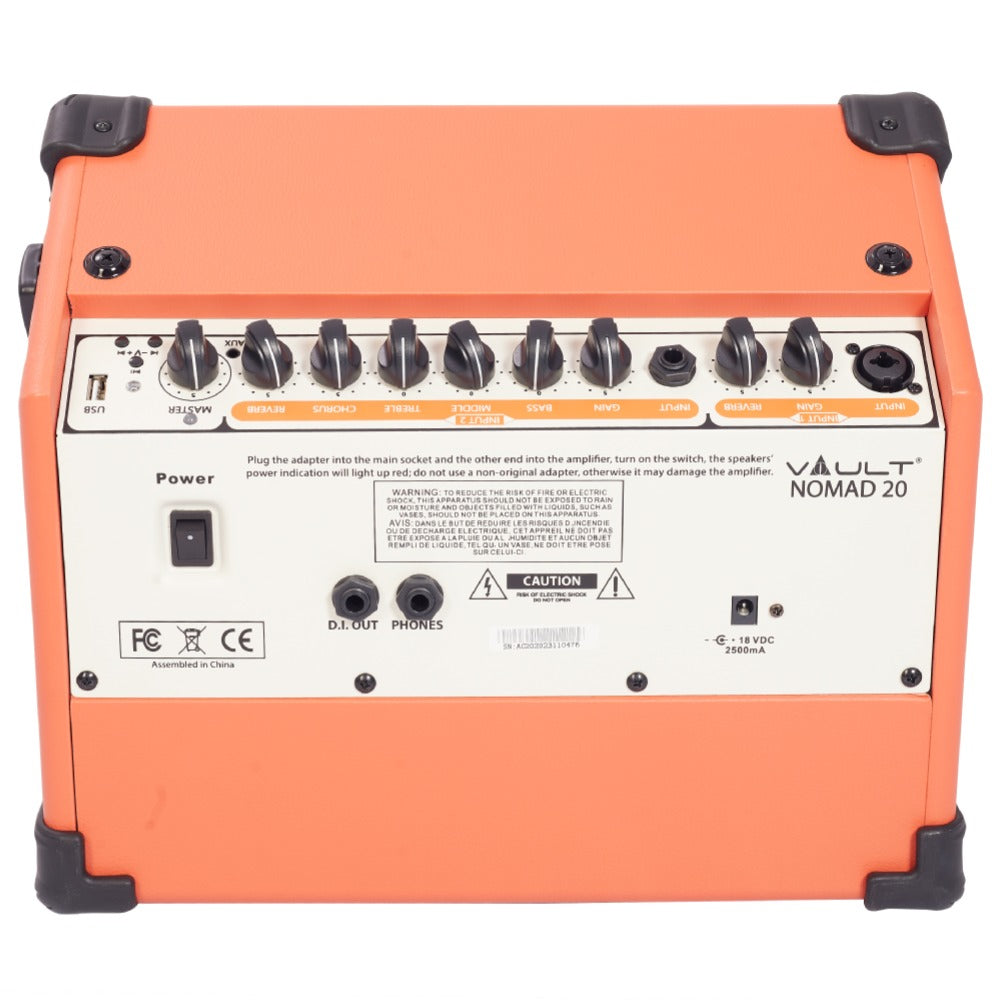 Vault Guitar Combo Amplifiers Vault Nomad 20 Twenty Watt Acoustic Guitar Two Channel Amplifier with Independent Chorus and Reverb Effects