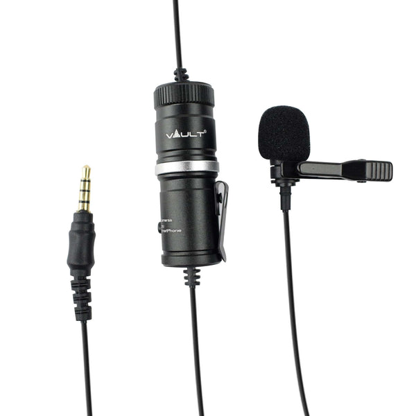 vault lavalier microphones vault vlm-b 3.5 lavalier microphone with 5.5 meter audio cable - ideal for vlogging, podcasting, conferences, video chat - open box #title_default-title