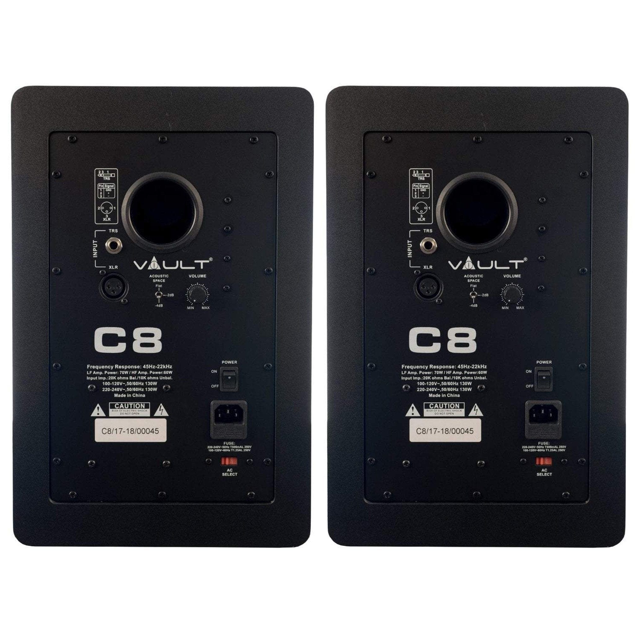 Vault Monitor Speakers Vault C8 8-Inch Powered Studio Monitors With Isolation Foam Pads - Pair