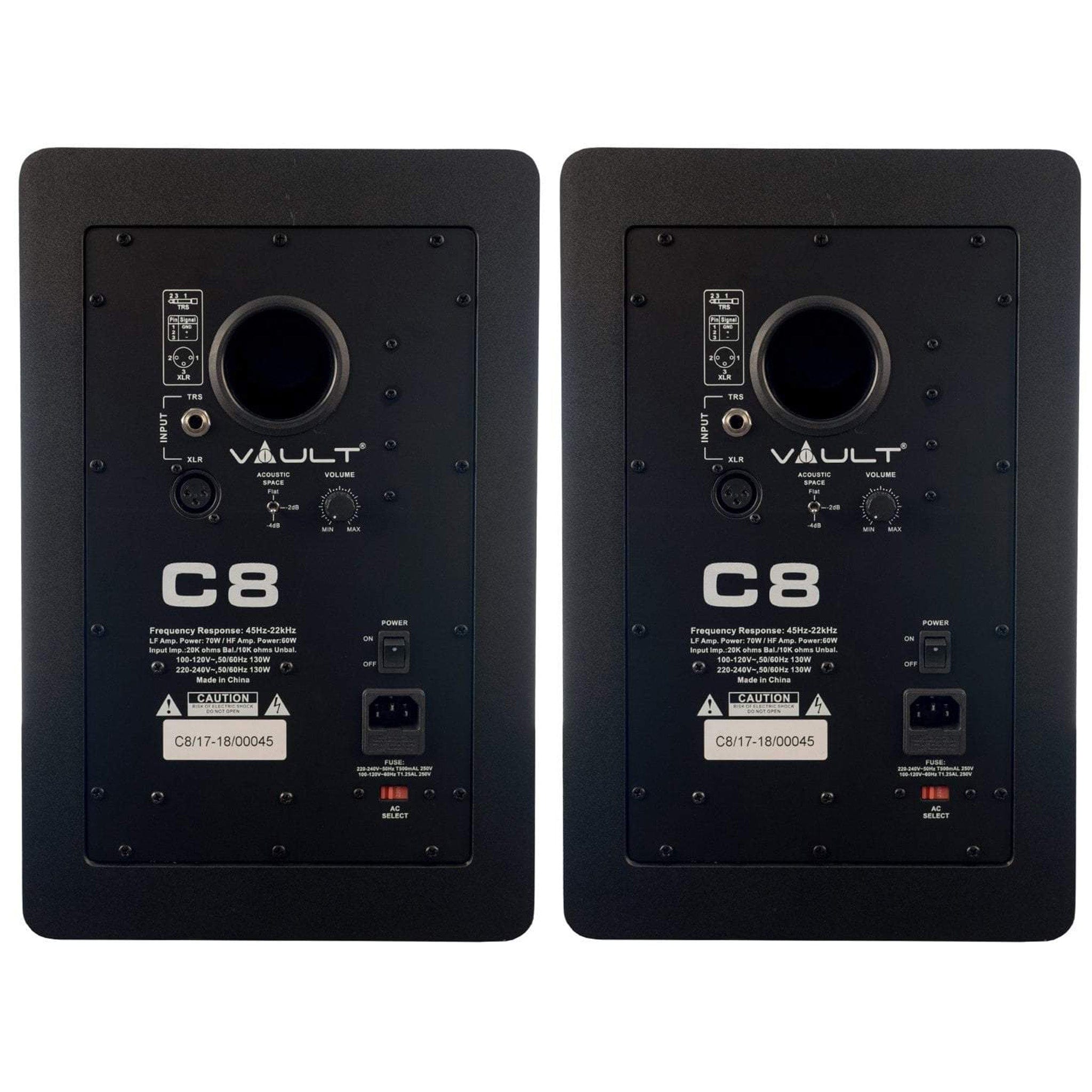 Vault Monitor Speakers Vault C8 8" Powered Studio Monitors With Isolation Foam Pads - Pair