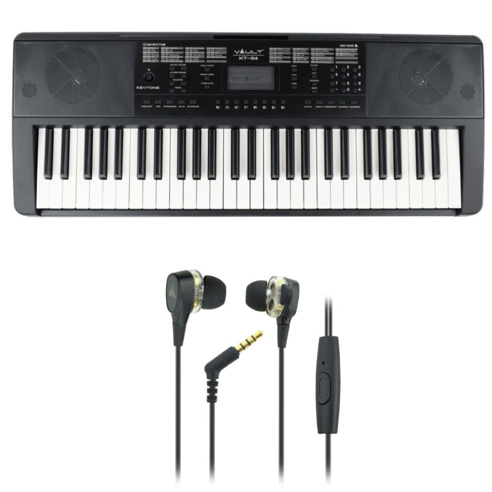 Vault Portable Keyboards Vault KT-54 Keytone 54-Key Keyboard - Black with Vault Buds Duo Dual Driver Earphones