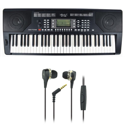 Vault KT-61 Keytone Touch Sensitive 61-Key Keyboard - Black with Vault Buds Duo Dual Driver Earphones