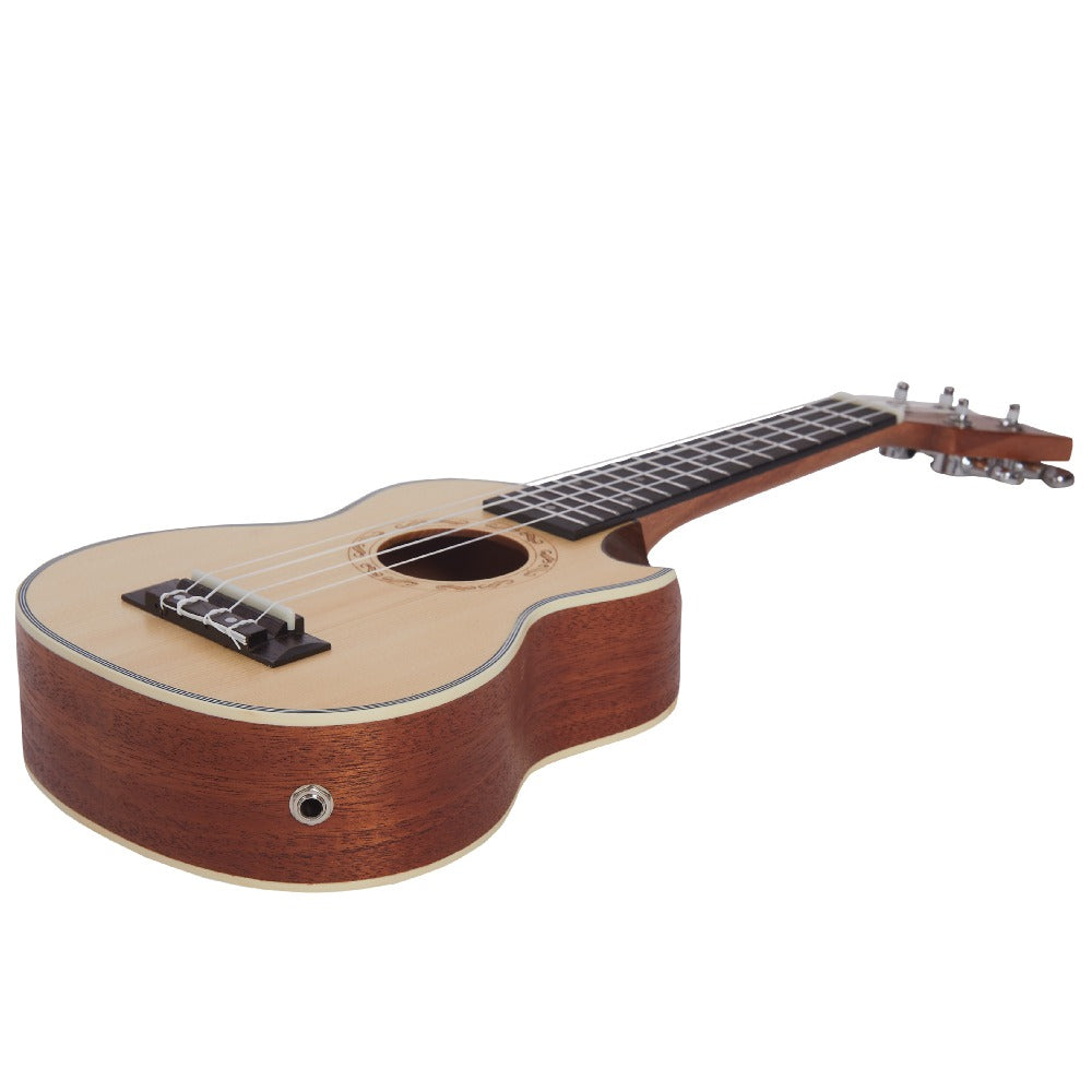 Vault Soprano Ukuleles Vault UK-1000SC 21-Inch Solid Spruce Top Premium Semi Cutaway Soprano Ukulele#type_ electroacoustic 