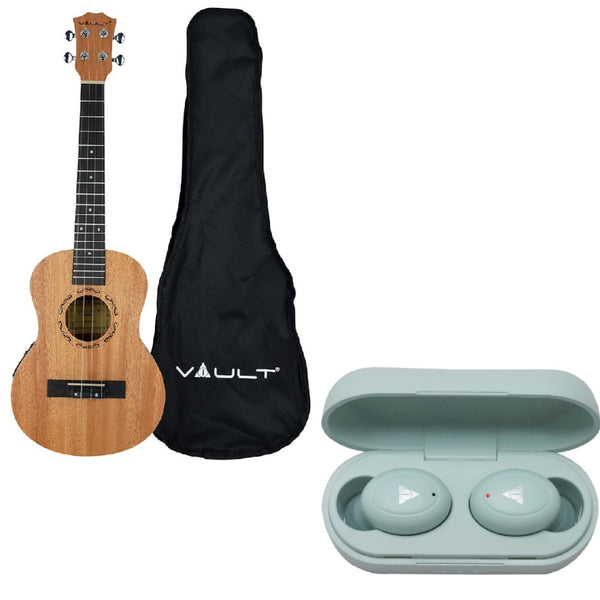 Vault Tenor Ukuleles ElectroAcoustic Vault UK-2000T 26-Inch Solid Mahogany Top Premium Tenor Ukulele With Gigbag with Vault Play True Wireless Earbuds #types_electroacoustic