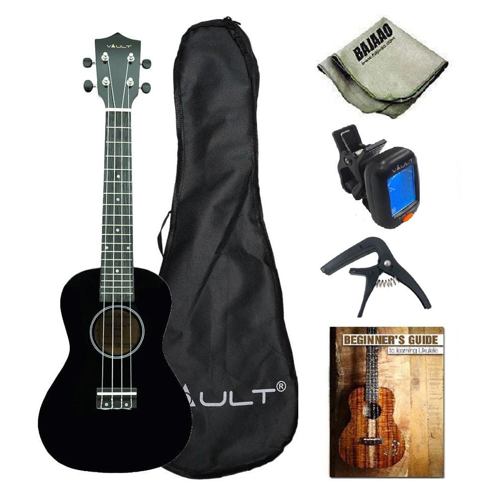 vault ukulele bundles black glossy vault uk-003 concert colourful 23-inch ukulele with gig bag, tuner, capo, polishing cloth & ebook      