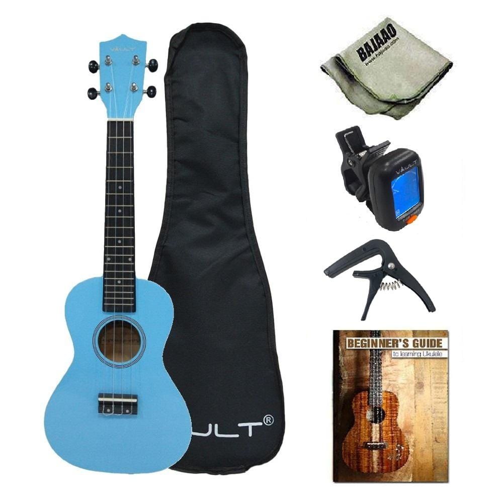 vault ukulele bundles blue glossy vault uk-003 concert colourful 23-inch ukulele with gig bag, tuner, capo, polishing cloth & ebook      #color_blue-glossy