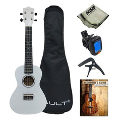 Vault Ukulele Bundles White Glossy Vault UK-003 Concert Colourful 23-Inch Ukulele With Gig Bag, Tuner, Capo, Polishing Cloth & Ebook