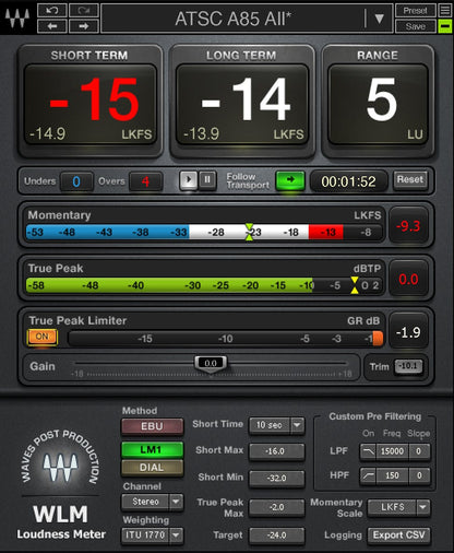 WAVES Virtual Processors Waves WLM Plus Loudness Meter: Loudness Meter Plugin