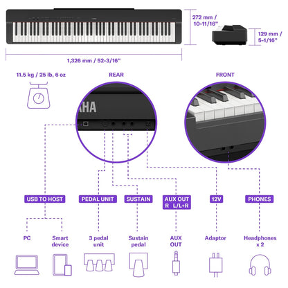 Yamaha Digital Pianos Yamaha P-225 88-Key Weighted Action Portable Digital Piano with Adaptor