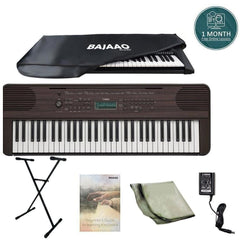 Yamaha Keyboard Bundles Dark Walnut Yamaha PSR E360 61 Key Expressive Touch Sensitive Portable Keyboard with Dust Cover, Stand, Polishing Cloth, Online Lessons & Ebook
