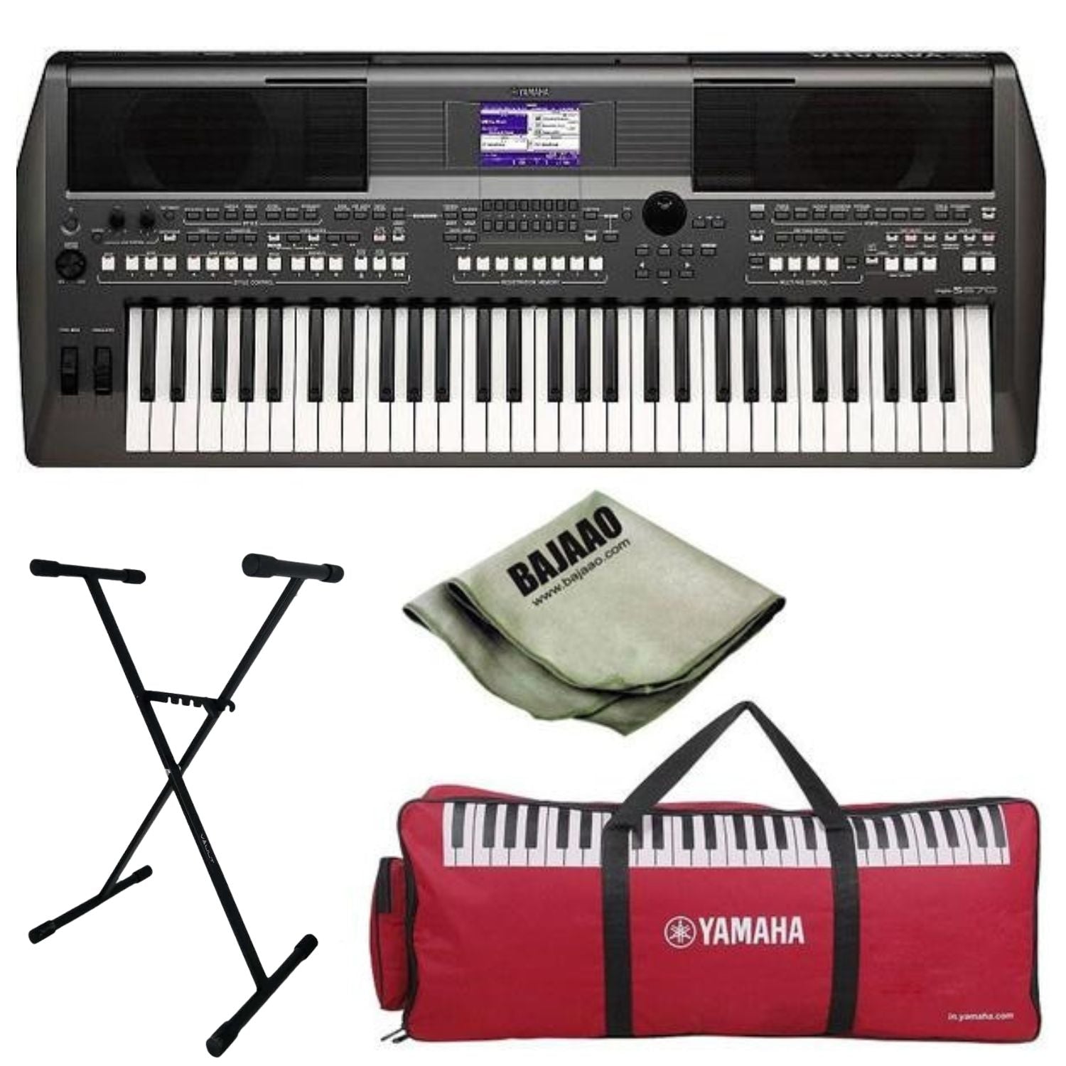 Yamaha Keyboard Bundles Yamaha Digital Keyboard PSR-S670 with Stand, Polishing Cloth and Gig Bag