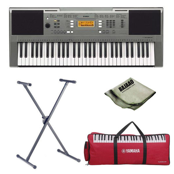 yamaha keyboard bundles yamaha psr-e353 61-key touch sensitive keyboard with stand, polishing cloth and gig bag