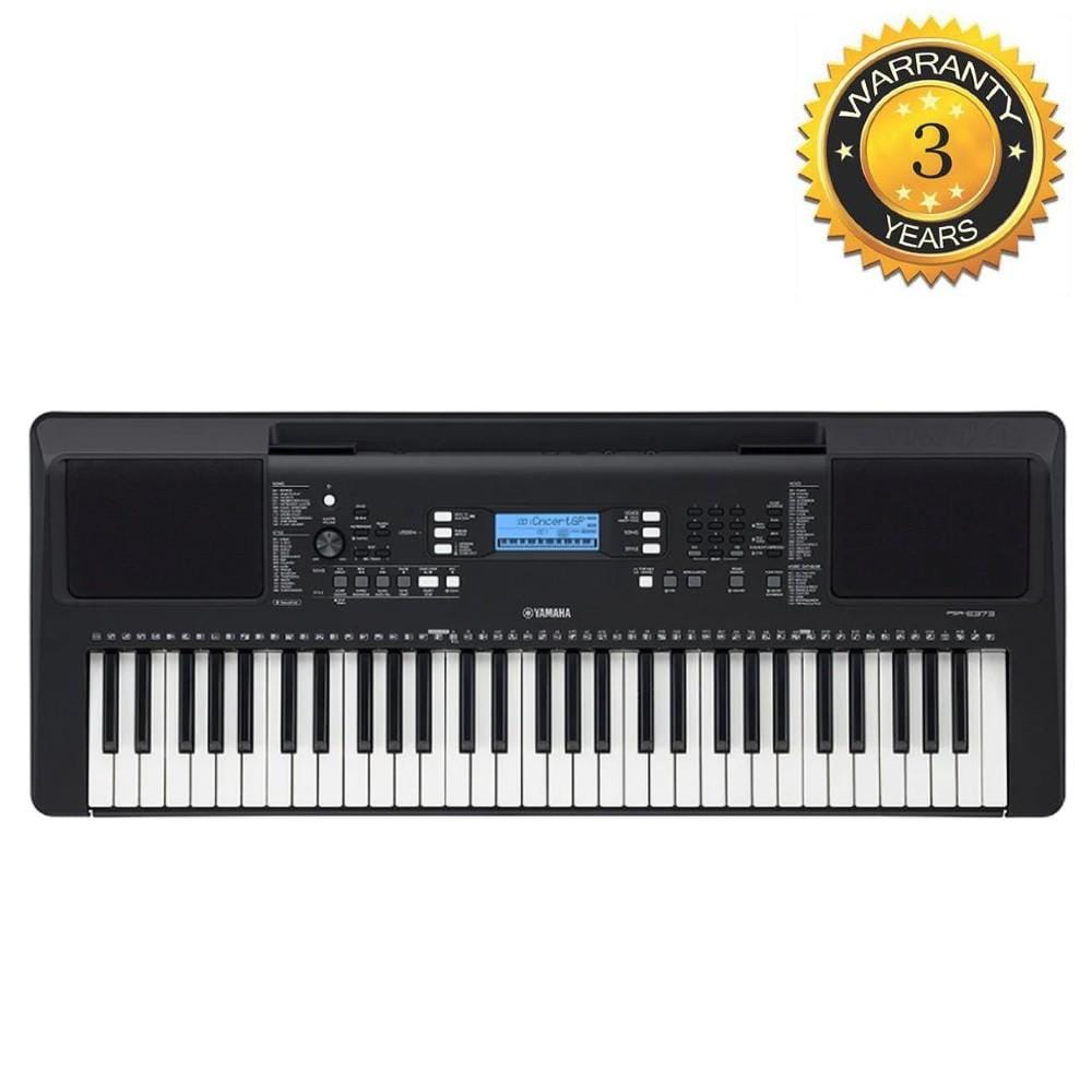 yamaha keyboard bundles yamaha psr-e373 61-key touch sensitive portable keyboard with dust cover, stand, polishing cloth, online lessons & ebook