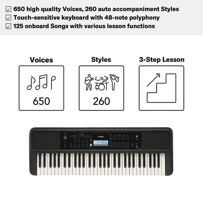 Yamaha Portable Keyboards Yamaha PSR-E383 61 Keys Portable Keyboard with Adaptor